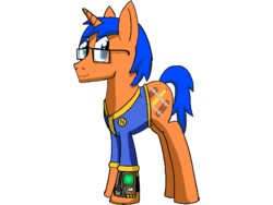 Size: 1000x750 | Tagged: safe, artist:milwaukeeroadbrony, oc, oc:charming charmer, oc:railroadmillion, clothes, fallout, fallout 76, glasses, male, pipboy, stallion