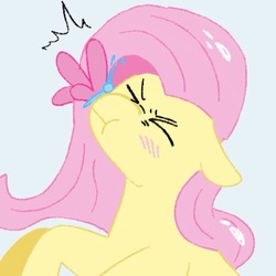 Size: 640x640 | Tagged: safe, artist:lynmunn, fluttershy, butterfly, pony, g4, blushing, eyes closed, female, solo