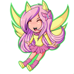 Size: 1024x1024 | Tagged: safe, artist:theimaginaryking, fluttershy, human, equestria girls, g4, eyes closed, female, humanized, open mouth, ponied up, simple background, solo, transparent background, winged humanization, wings, yay