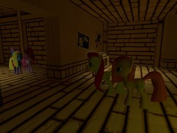 Size: 1024x768 | Tagged: safe, pinkie pie, oc, oc:cuteamena, oc:nightmena, elements of insanity, g4, 3d, bendy, bendy and the ink machine, fluttershout, hide and seek, pinkamena diane pie, play time, playing