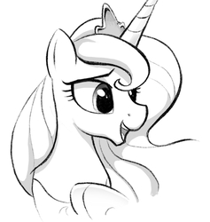 Size: 1492x1577 | Tagged: safe, artist:selenophile, princess luna, alicorn, pony, g4, bust, cute, female, grayscale, mare, monochrome, open mouth, simple background, smiling, solo, white background
