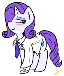 Size: 624x737 | Tagged: safe, artist:zutcha, rarity, pony, blushing, clothes, female, simple background, solo, transparent background, tuxedo