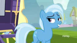 Size: 1920x1080 | Tagged: safe, screencap, trixie, pony, unicorn, g4, road to friendship, discovery family logo, female, grin, lidded eyes, mare, smiling, solo