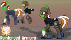 Size: 3840x2160 | Tagged: safe, artist:ravvij, oc, oc only, oc:wandering sunrise, angel, earth pony, pony, fallout equestria, fallout equestria: dead tree, armor, booties, boots, clothes, cute, fallout, female, fiaura, flak jacket, fur, goggles, green, gun, helmet, high res, jacket, jumpsuit, mane, mare, partially undressed, pipboy, pipbuck, reference sheet, shoes, shotgun, socks, solo, stable 43, suit, swat, tail, technical, vault suit, wandering sunrise, weapon