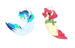 Size: 1024x663 | Tagged: safe, artist:conspiracyadopts, oc, oc only, pegasus, pony, adoptable, bandaid, clothes, colored wings, colored wingtips, duo, multicolored wings, offspring, parent:big macintosh, parent:fluttershy, parent:rainbow dash, parent:soarin', parents:fluttermac, parents:soarindash, scarf, simple background, transparent background