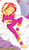 Size: 436x749 | Tagged: safe, artist:charliexe, sunset shimmer, equestria girls, g4, barefoot, belly button, black panties, black underwear, clothes, cute, eyes closed, feet, female, pajamas, panties, pants, pillow, shimmerbetes, sleeping, smiling, solo, sunset's apartment, underwear