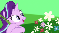 Size: 1280x720 | Tagged: safe, screencap, starlight glimmer, pony, unicorn, g4, road to friendship, female, flower, mare, open mouth, solo, spring, starlight wallpaper, we're friendship bound