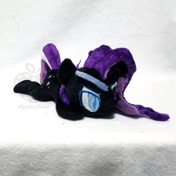 Size: 1000x1000 | Tagged: safe, artist:appledew, nightmare rarity, pony, unicorn, g4, beanie (plushie), female, horn, irl, mare, photo, plushie, prone, slit pupils, solo