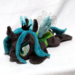 Size: 1024x1024 | Tagged: safe, artist:appledew, queen chrysalis, changeling, changeling queen, pony, g4, beanie (plushie), female, irl, photo, plushie, prone, solo
