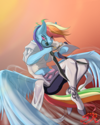 Size: 2400x3000 | Tagged: safe, artist:swiftriff, part of a set, rainbow dash, anthro, unguligrade anthro, g4, clothes, crossover, dungeon fighter online, fantasy class, female, high res, reference, rogue, solo, sword, video game crossover, weapon