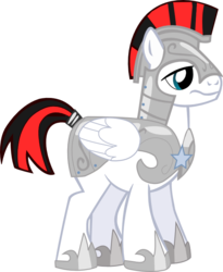 Size: 614x747 | Tagged: safe, artist:a01421, oc, oc only, pegasus, pony, armor, helmet, hoof shoes, male, pegasus royal guard, red and black mane, royal guard, royal guard armor, simple background, solo, stallion, transparent background, vector, wing commander