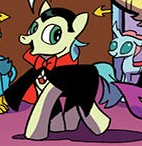 Size: 142x146 | Tagged: safe, artist:andypriceart, idw, official comic, gallus, ocellus, sandbar, changedling, changeling, earth pony, griffon, pony, g4, spoiler:comic, spoiler:comic71, clothes, costume, cropped, dracula, male, nightmare night, nightmare night costume, smiling