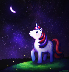 Size: 1100x1142 | Tagged: safe, artist:andrea-koupal, moondancer (g1), pony, unicorn, g1, female, moon, moonlight, solo