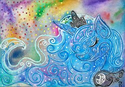 Size: 1024x717 | Tagged: safe, artist:dawn-designs-art, princess luna, pony, g4, abstract, abstract art, bust, female, modern art, solo, traditional art, watercolor painting