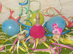 Size: 3722x2792 | Tagged: safe, artist:malte279, pinkie pie, g4, balloon, confetti, craft, glass engraving, high res, streamers