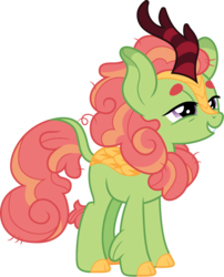 Size: 968x1200 | Tagged: safe, artist:cloudy glow, tree hugger, kirin, pony, g4, sounds of silence, beanbrows, cloven hooves, colored hooves, cute, eyebrows, female, huggerbetes, kirin-ified, simple background, solo, species swap, transparent background