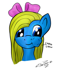 Size: 580x714 | Tagged: safe, artist:tjarvinengts, derpibooru exclusive, oc, oc only, oc:cuteamena, pony, bow, chewing, eating, female, mare, solo