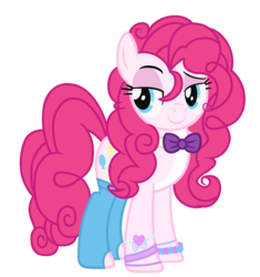 Size: 1024x1090 | Tagged: safe, artist:bezziie, pinkie pie, earth pony, pony, g4, alternate design, alternate hairstyle, bedroom eyes, bowtie, clothes, female, simple background, smiling, socks, solo, transparent background