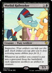 Size: 375x523 | Tagged: safe, edit, edited screencap, screencap, applejack, fluttershy, loose tracks, earth pony, pegasus, pony, g4, sounds of silence, ccg, female, magic the gathering, male, mare, stallion, trading card, trading card edit