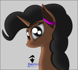 Size: 4100x3688 | Tagged: safe, artist:daszkin, oc, oc only, pony, unicorn, badge, bust, eye, eyes, pinkie pie mane, portrait, simple background, solo, vector