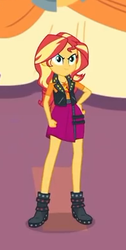 Size: 197x392 | Tagged: safe, screencap, sunset shimmer, equestria girls, equestria girls specials, g4, my little pony equestria girls: better together, my little pony equestria girls: rollercoaster of friendship, boots, clothes, cropped, female, geode of empathy, high heel boots, jacket, leather, leather jacket, magical geodes, shoes, skirt