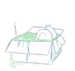 Size: 2113x2008 | Tagged: safe, artist:groomlake, queen chrysalis, changeling, changeling queen, g4, box, changeling in a box, female, hide, high res, simple, simple background, sketch, styrofoam, white background