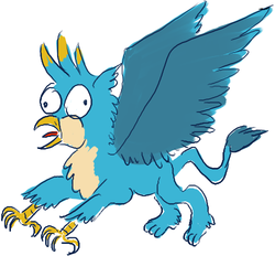 Size: 500x464 | Tagged: safe, artist:horsesplease, gallus, griffon, g4, behaving like a chicken, behaving like a rooster, birb, clucking, derp, gallus the rooster, running, scared, spread wings, wings