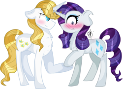 Size: 1914x1387 | Tagged: safe, artist:gallantserver, prince blueblood, rarity, g4, alternate cutie mark, alternate design, blushing, concave belly, female, headcanon, male, ship:rariblood, shipping, signature, simple background, straight, theory, transparent background