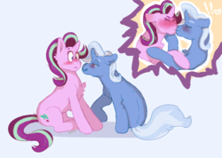 Size: 1000x711 | Tagged: safe, artist:kittycoot, starlight glimmer, trixie, pony, unicorn, g4, blushing, blushing profusely, duo, female, kiss on the lips, kissing, lesbian, mare, ship:startrix, shipping