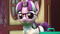 Size: 1920x1080 | Tagged: safe, artist:goatcanon, starlight glimmer, pony, comic:lyra's story, g4, 3d, clothes, comic, female, glasses, looking at you, scientist, solo, source filmmaker, staring into your soul
