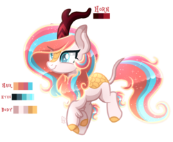 Size: 1760x1445 | Tagged: safe, artist:sugaryicecreammlp, oc, oc only, hybrid, kirin, ethereal mane, female, offspring, parent:oc:summer star, parent:princess celestia, parents:canon x oc, reference sheet, simple background, solo, starry mane, transparent background