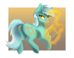 Size: 1300x1020 | Tagged: safe, artist:tangomangoes, lyra heartstrings, pony, unicorn, g4, blushing, chest fluff, ear fluff, female, looking at you, looking back, looking back at you, lyre, magic, mare