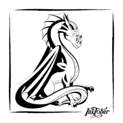 Size: 1440x1440 | Tagged: safe, artist:spirittis, fluttershy, dragon, dragonshy, g4, black and white, duo, grayscale, hug, ink drawing, inktober, inktober 2017, monochrome, simple background, traditional art, white background