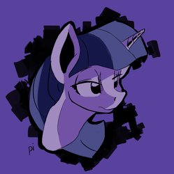 Size: 1280x1287 | Tagged: safe, artist:post-it, twilight sparkle, pony, g4, abstract background, female, lidded eyes, mare, solo