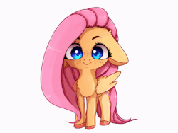 Size: 560x420 | Tagged: safe, artist:miokomata, fluttershy, pegasus, pony, g4, animated, blinking, chibi, cute, female, freckles, gif, looking at you, mare, shyabetes, simple background, solo, white background, wrong eye color