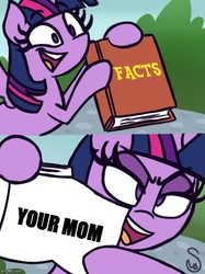 Size: 500x667 | Tagged: safe, artist:quarium edits, twilight sparkle, alicorn, pony, g4, ed edd n eddy, exploitable meme, meme, twilight sparkle (alicorn), twilight's fact book, your mom