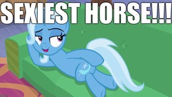 Size: 1280x720 | Tagged: safe, edit, edited screencap, editor:useraccount, screencap, trixie, horse, pony, unicorn, g4, road to friendship, best pony, couch, draw me like one of your french girls, female, image macro, looking back, lying down, mare, meme, prone, solo, sploot