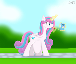 Size: 5024x4232 | Tagged: safe, artist:dolphingirl02, princess flurry heart, alicorn, pony, g4, absurd resolution, adult, bad anatomy, belly, book, candy, female, food, lollipop, magic, mama flurry, multiple pregnancy, older, older flurry heart, pregnant, solo, strolling