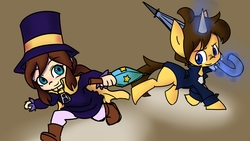 Size: 2732x1536 | Tagged: safe, artist:spheedc, oc, oc:dream chaser, pony, unicorn, a hat in time, cape, clothes, cute, digital art, hat, hat kid, jacket, male, simple background, stallion, top hat, umbrella