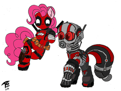 Size: 4960x3744 | Tagged: safe, artist:radiancebreaker, pinkie pie, earth pony, pony, g4, ant-man, clothes, cosplay, costume, deadpool, marvel, pinkiepool, ponified, traditional art