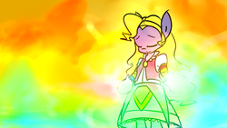 Size: 2732x1536 | Tagged: safe, artist:spheedc, oc, oc only, earth pony, semi-anthro, arm hooves, aura, bipedal, clothes, digital art, eyes closed, female, magical girl, mare, rainbow, rainbow power, solo