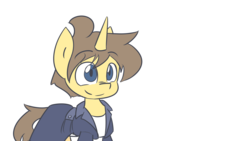 Size: 2732x1536 | Tagged: safe, artist:spheedc, oc, oc only, oc:dream chaser, pony, unicorn, clothes, hidden message, jacket, simple background, smiling, solo, transparent background