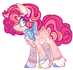 Size: 563x545 | Tagged: safe, artist:vintage-owll, pinkie pie, earth pony, pony, g4, alternate design, base used, bow, chest fluff, colored hooves, female, fluffy, missing cutie mark, simple background, solo, transparent background, unshorn fetlocks