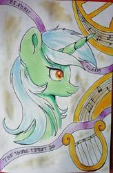 Size: 683x1040 | Tagged: safe, artist:ilynalta, lyra heartstrings, pony, unicorn, g4, female, lyre, mare, solo, traditional art