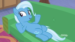 Size: 1920x1080 | Tagged: safe, screencap, trixie, pony, unicorn, g4, road to friendship, belly, discovery family logo, female, mare, solo