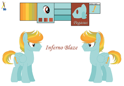 Size: 900x625 | Tagged: safe, artist:froggers1995, oc, oc only, oc:inferno blaze, pegasus, pony, magical lesbian spawn, male, offspring, parent:rainbow dash, parent:spitfire, parents:spitdash, reference sheet, solo, stallion