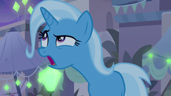 Size: 1280x720 | Tagged: safe, screencap, trixie, pony, unicorn, g4, road to friendship, female, glowpaz, mare, open mouth, solo