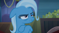 Size: 1280x720 | Tagged: safe, screencap, trixie, pony, unicorn, g4, road to friendship, annoyed, crossed hooves, female, mare, solo