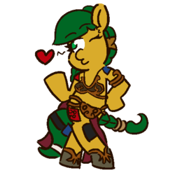 Size: 450x450 | Tagged: safe, artist:threetwotwo32232, oc, oc only, oc:blocky bits, earth pony, pony, female, heart, mare, simple background, slave leia outfit, solo, transparent background