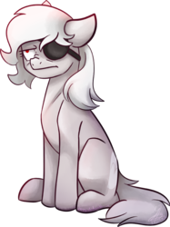 Size: 682x914 | Tagged: safe, artist:chirpy-chi, oc, oc only, oc:iron maiden, earth pony, pony, albino, eyepatch, female, grumpy, mare, simple background, sitting, solo, transparent background